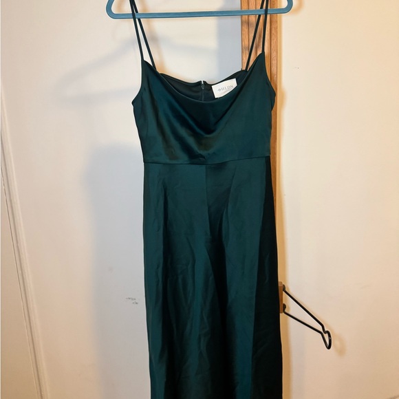 BHLDN Emerald Green Cali Cowl Neck Satin Dress - Picture 4 of 8